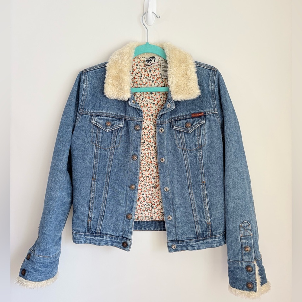 VTG Y2K ROXY Jean Trucker Jacket Sherpa Collar Lined 2000s Chore Spring Cowgirl